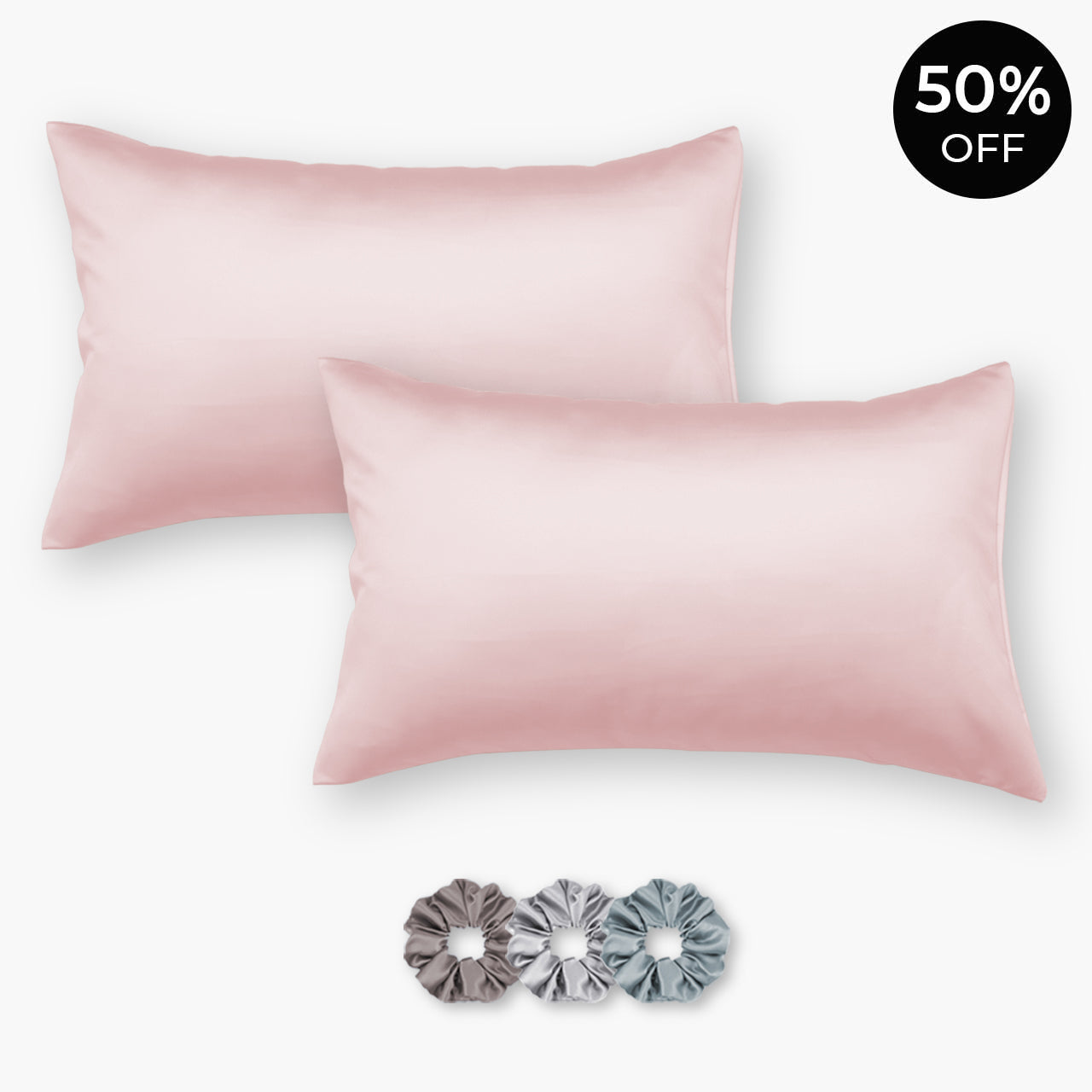Peach Satin Pillowcases - Set of 2 (With 3 Free Scrunchies)
