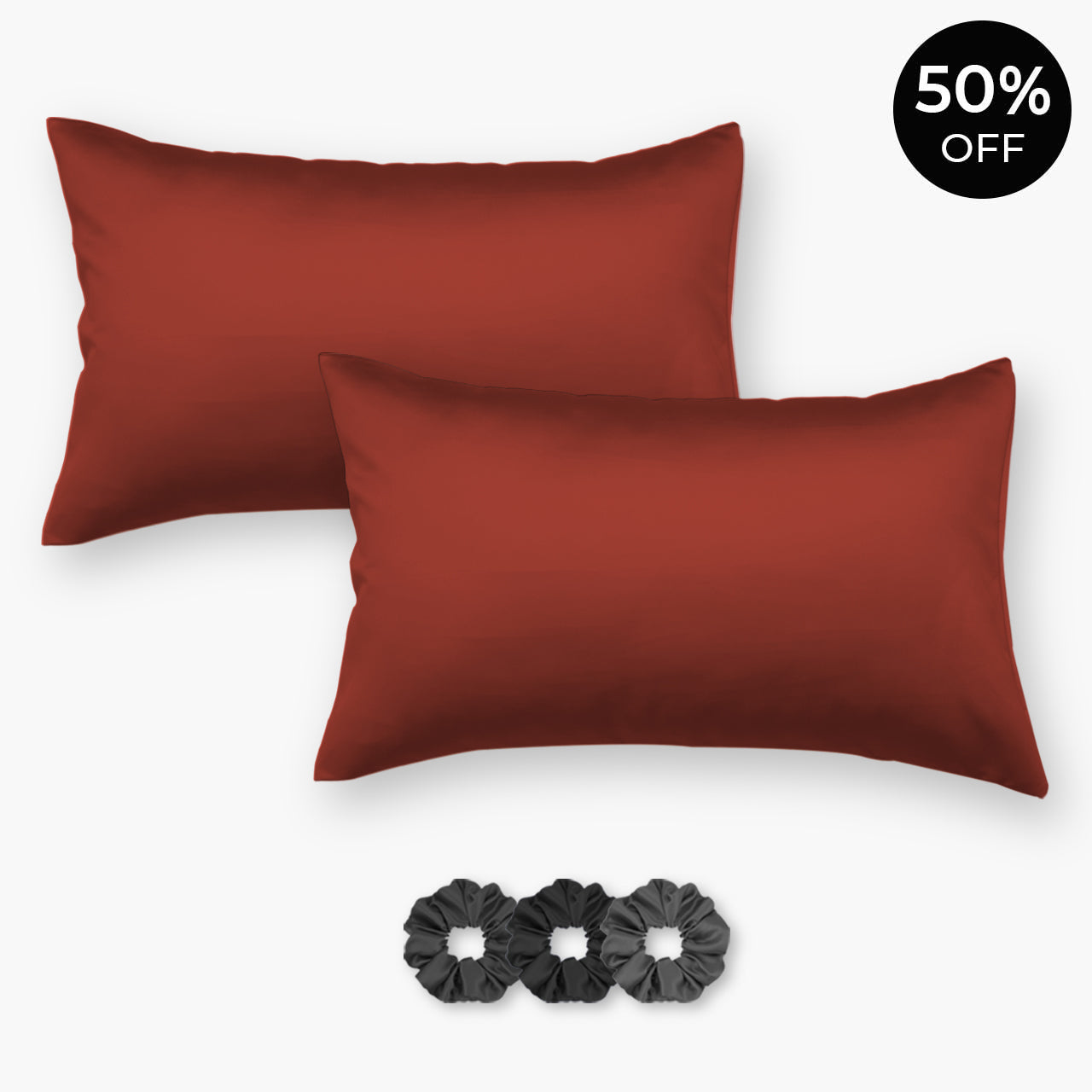 Rust Satin Pillowcases - Set of 2 (With 3 Free Scrunchies)