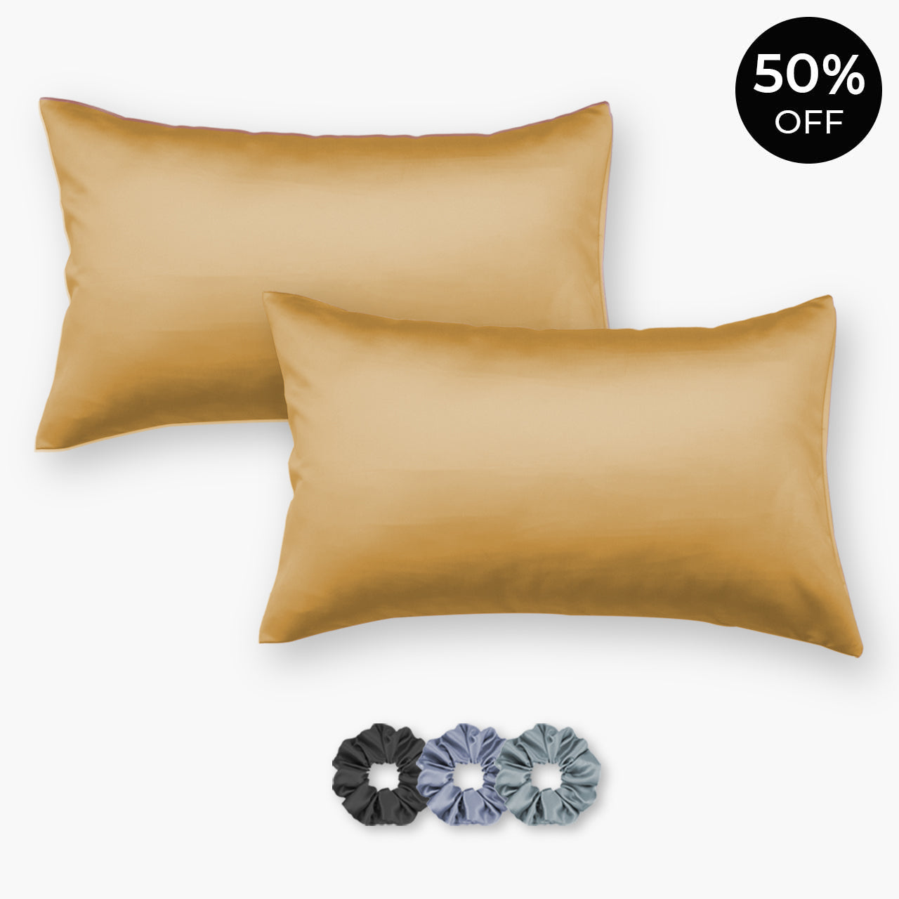 Gold Satin Pillowcases - Set of 2 (With 3 free scrunchies)