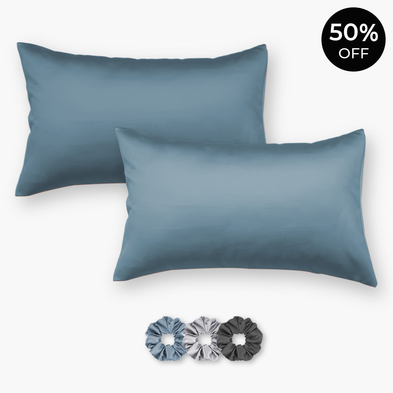 Blue Satin Pillowcases - Set of 2 (With 3 free scrunchies)