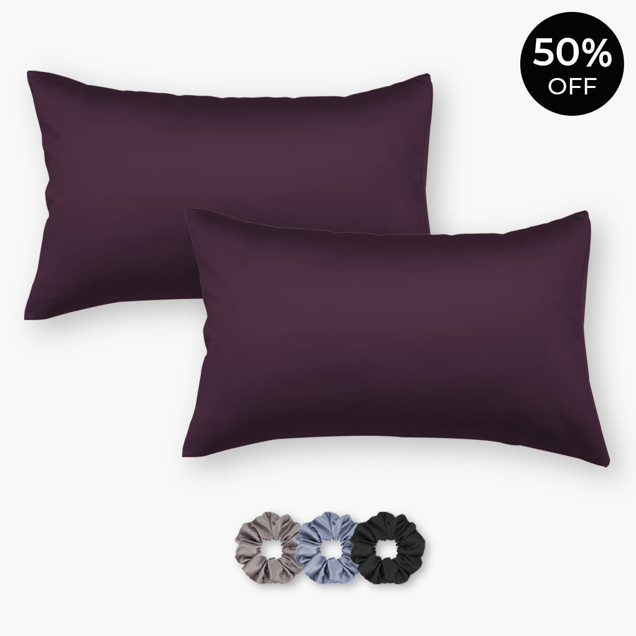 Dark Purple Satin Pillowcases - Set of 2 (With 3 Free Scrunchies)