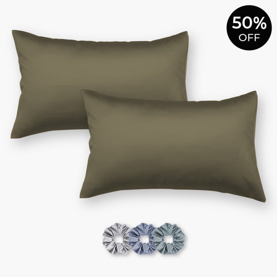 Olive Green Satin Pillowcases - Set of 2 (With 3 free scrunchies)