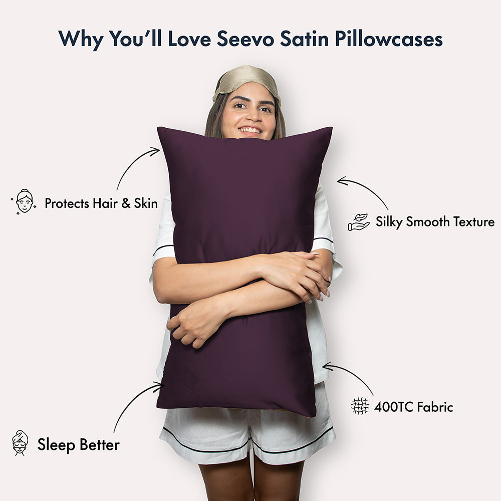 Dark Purple Satin Pillowcases - Set of 2 (With 3 Free Scrunchies)