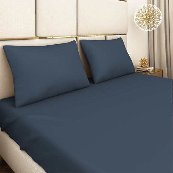 Dark Blue Satin Bedsheet Set