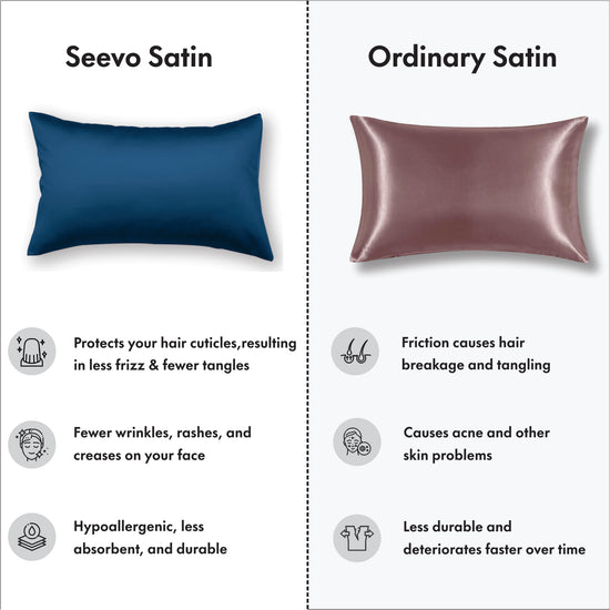 Dark Blue Satin Pillowcases - Set of 2 (With 3 Free Scrunchies)