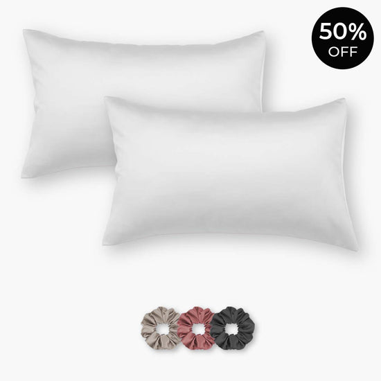 White Satin Pillowcases - Set of 2 (With 3 Free Scrunchies)