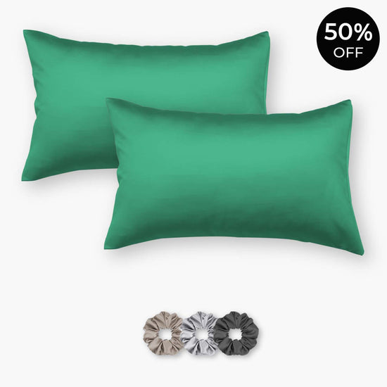 Sea Green Satin Pillowcases - Set of 2 (With 3 Free Scrunchies)