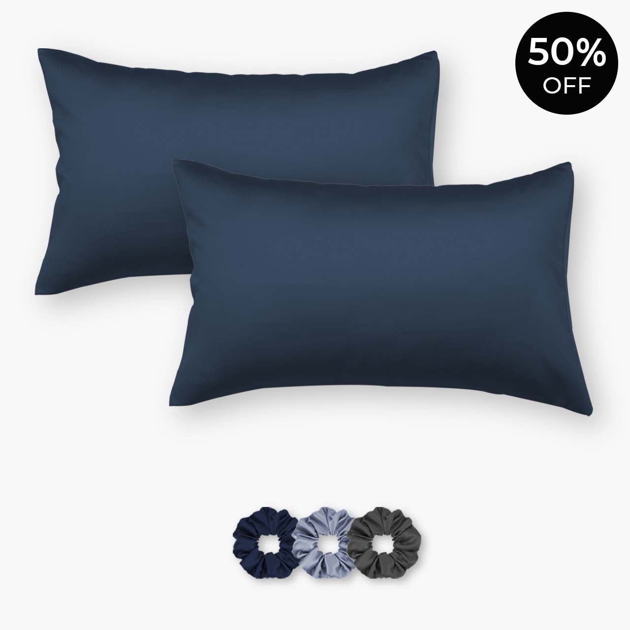 Navy Blue Satin Pillowcases - Set of 2 (With 3 Free Scrunchies)