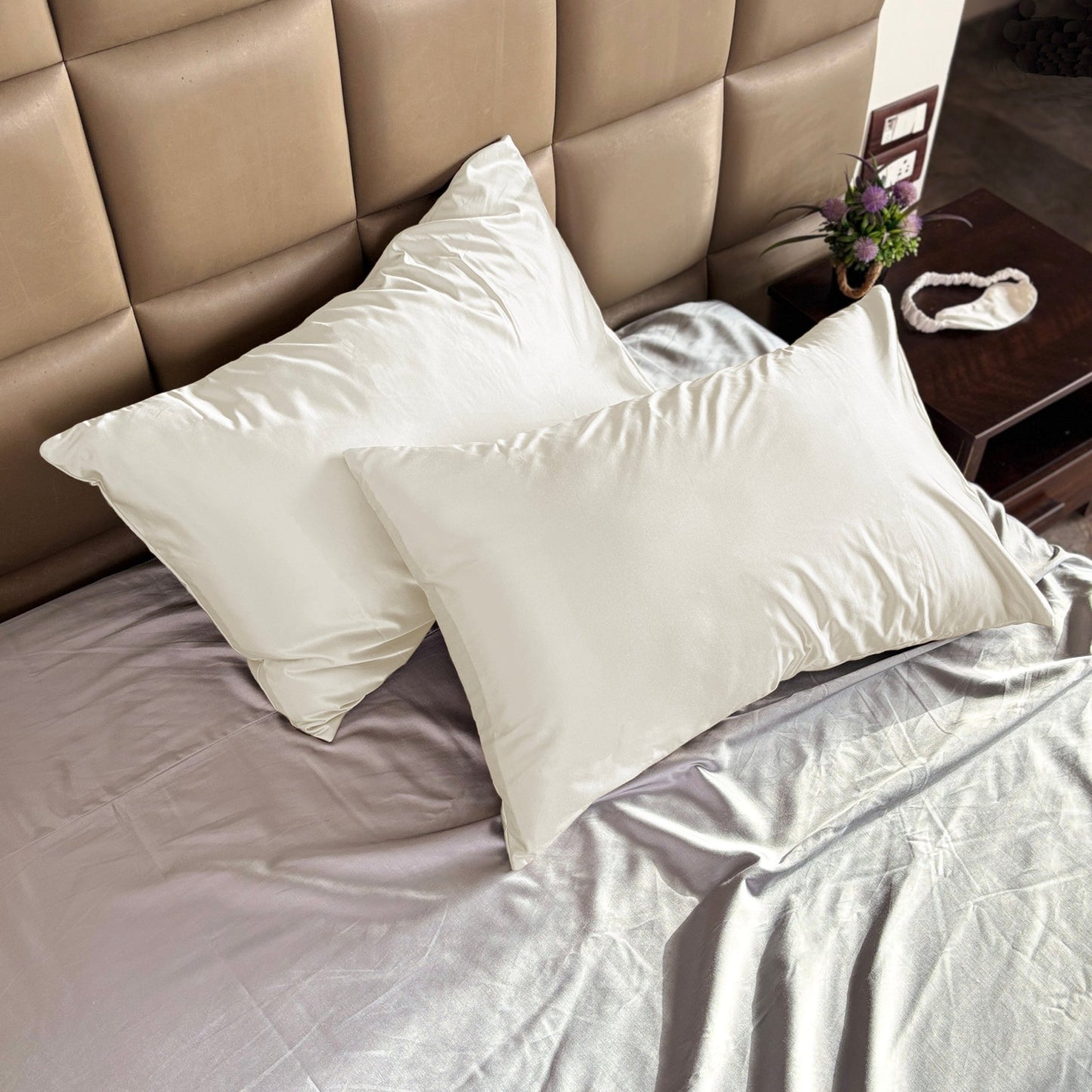 Pearl Satin Pillow Covers - Set of 2 (With 3 free scrunchies) (Copy) - Seevo.in