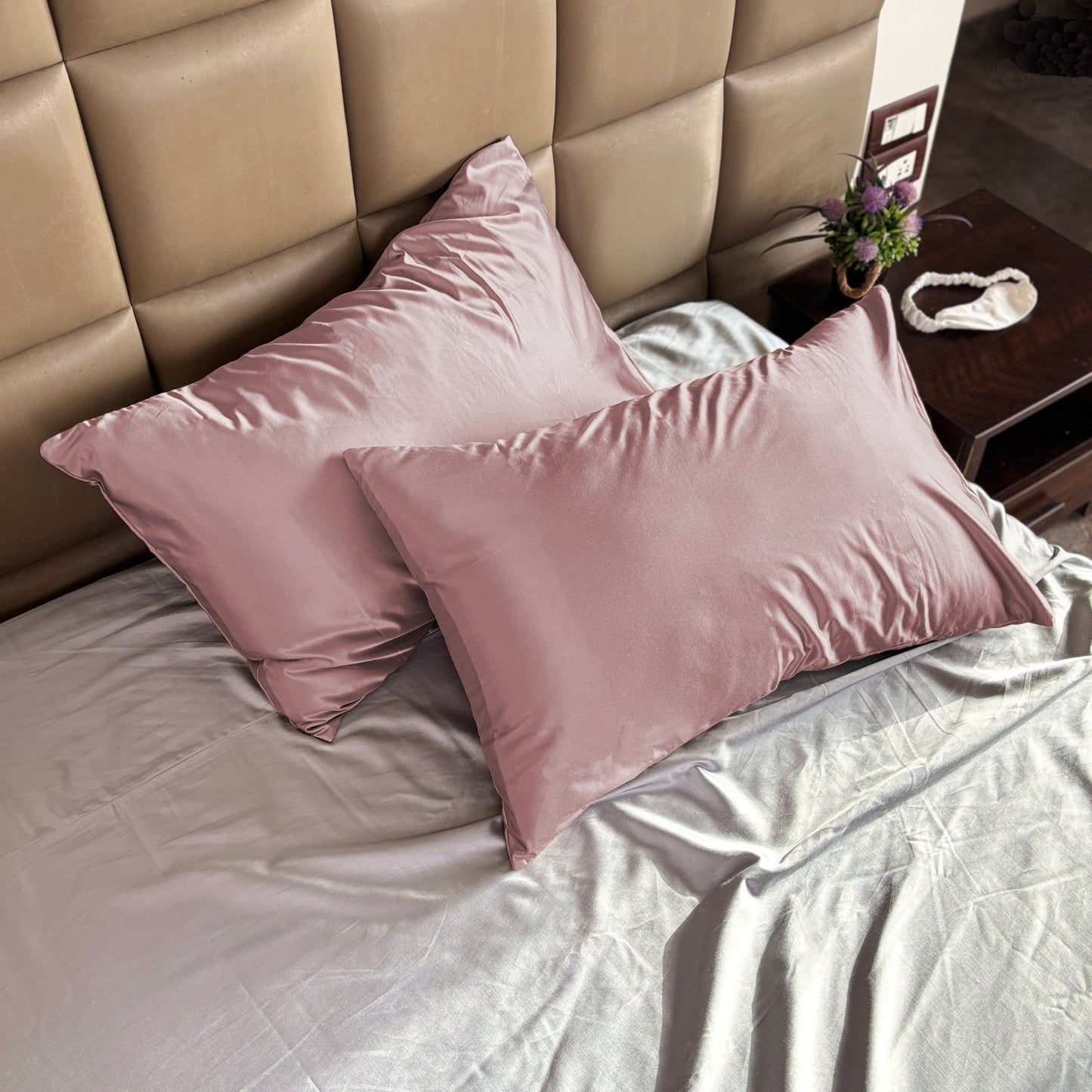 Wine Satin Pillow Covers - Set of 2 (With 3 Free Scrunchies) - Seevo.in