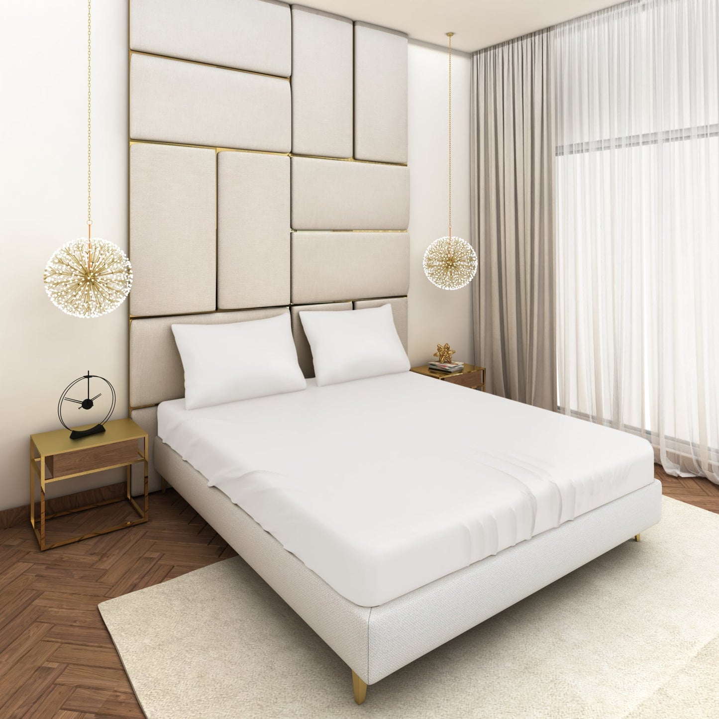 White Seevo satin bedsheet set on a bed