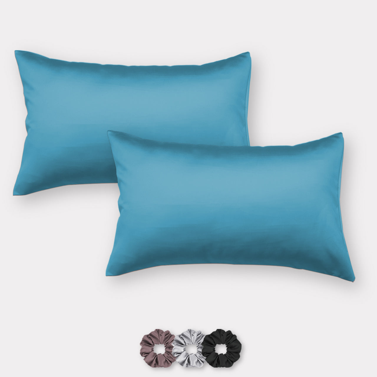Satin Pillow Covers - Set of 2 (With 3 Free Scrunchies)