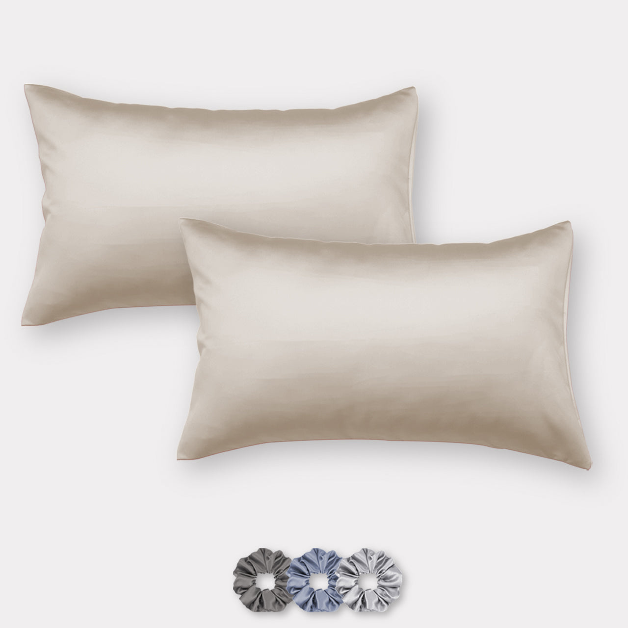 Cream Satin Pillow Covers - Set of 2 (With 3 Free Scrunchies)