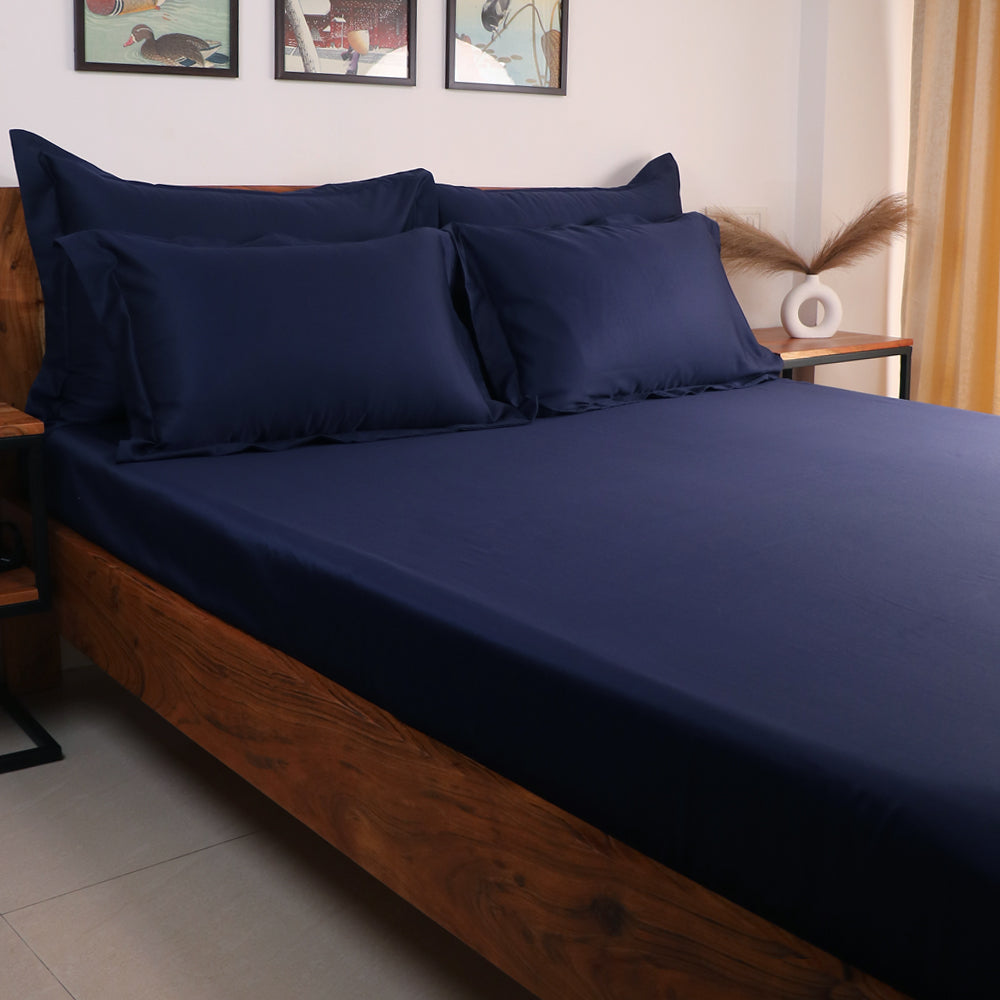 400 TC Cotton Bedsheet Set ( Navy Blue)