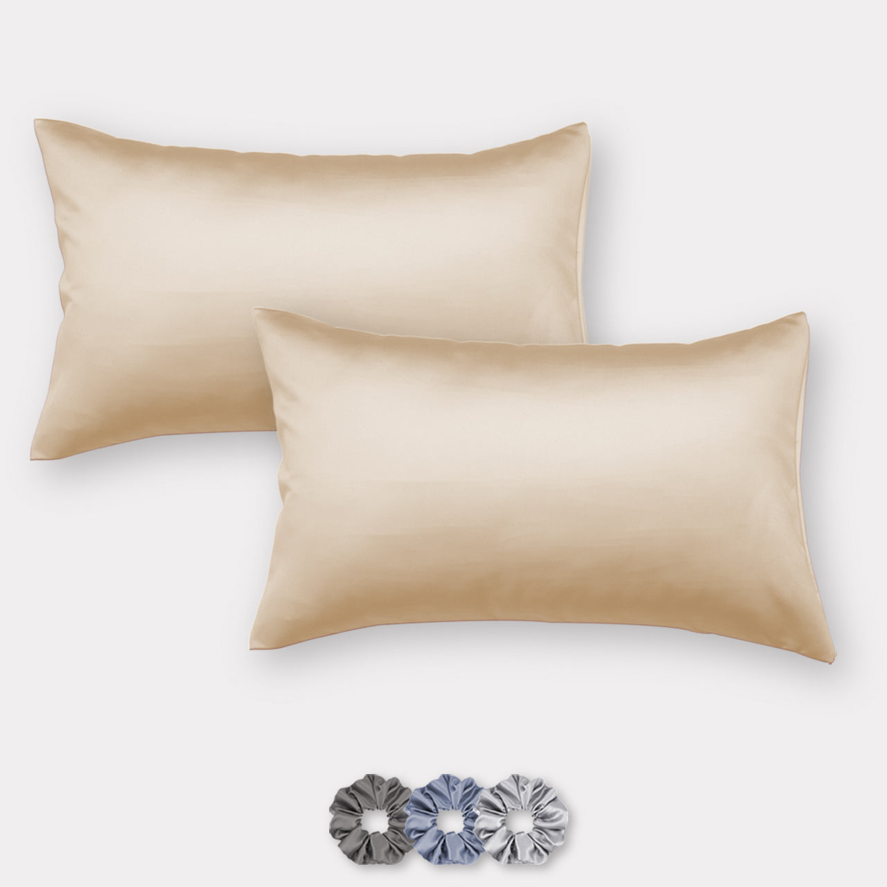Satin Pillow Covers - Set of 2 (With 3 Free Scrunchies)