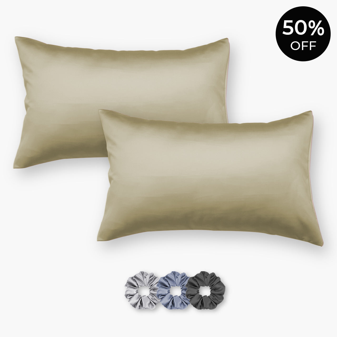 Champagne Satin Pillowcases - Set of 2 (With 3 free scrunchies)