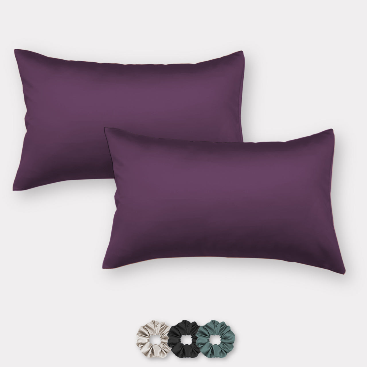 Satin Pillow Covers - Set of 2 (With 3 Free Scrunchies)