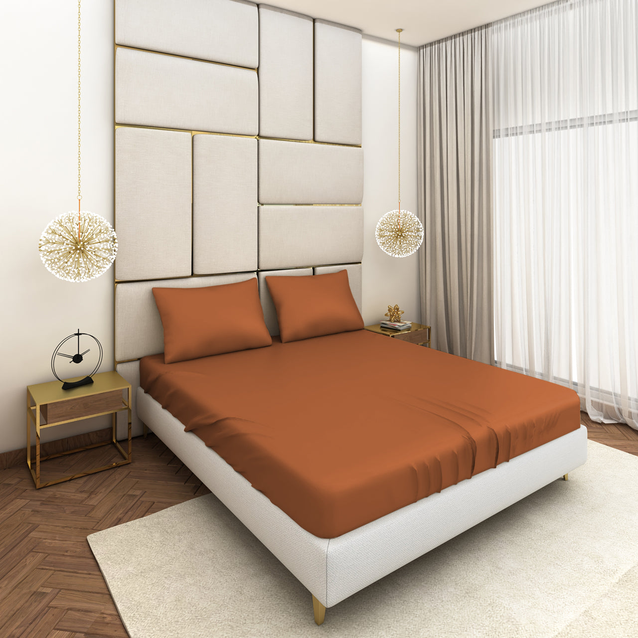 Rust Satin Bedsheet Set