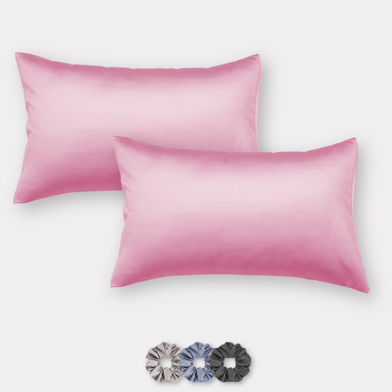 Lavender Satin Pillow Covers - Set of 2 (With 3 Free Scrunchies)