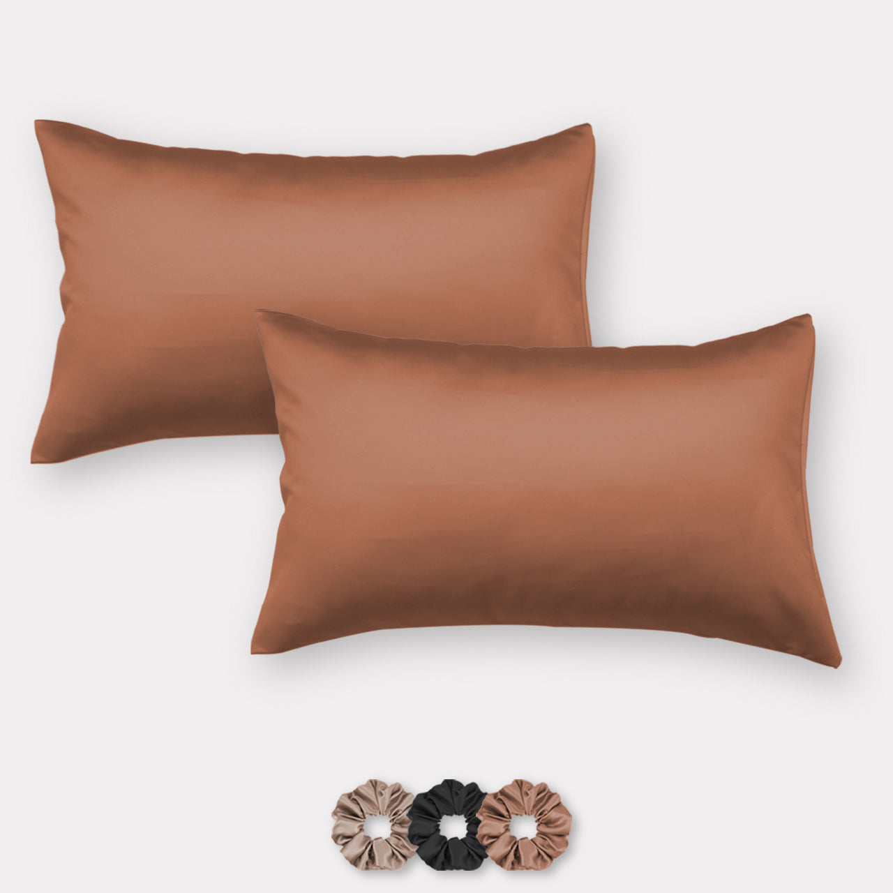 Rosewood Satin Pillow Covers - Set of 2 (With 3 Free Scrunchies)