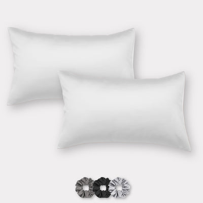 Satin Pillow Covers - Set of 2 (With 3 Free Scrunchies)
