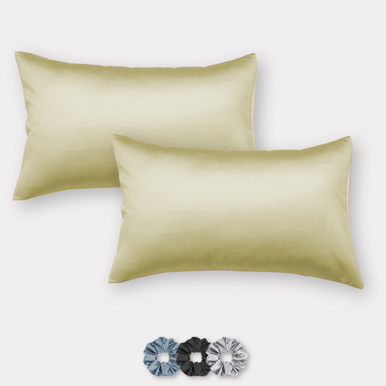 Pista Green Satin Pillow Covers - Set of 2 (With 3 Free Scrunchies)