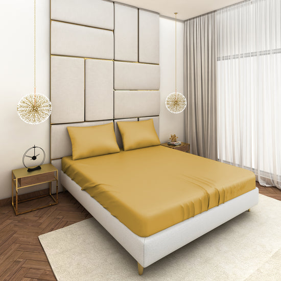 Load image into Gallery viewer, Yellow Satin Bedsheet Set
