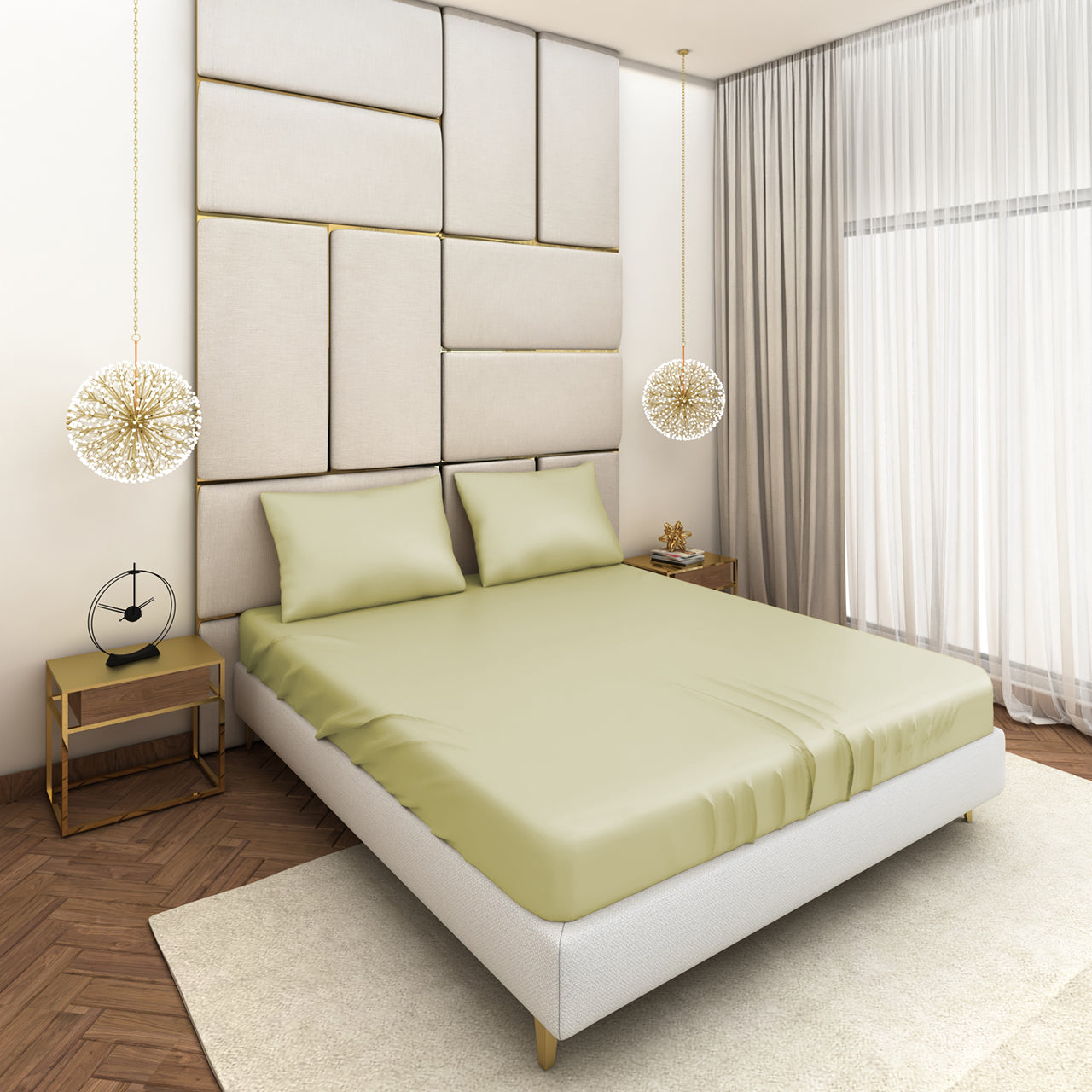 Pista Green Satin Bedsheet Set