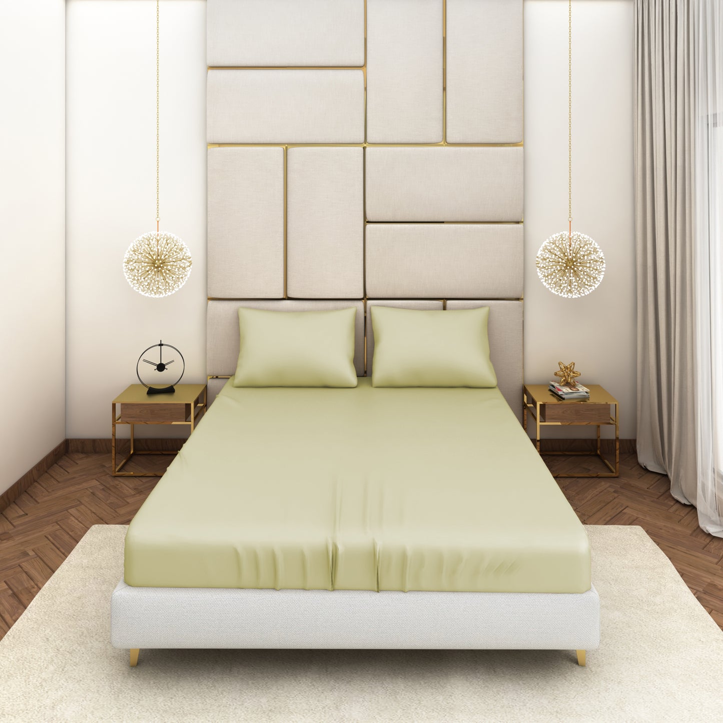 Pista Green Satin Bedsheet Set