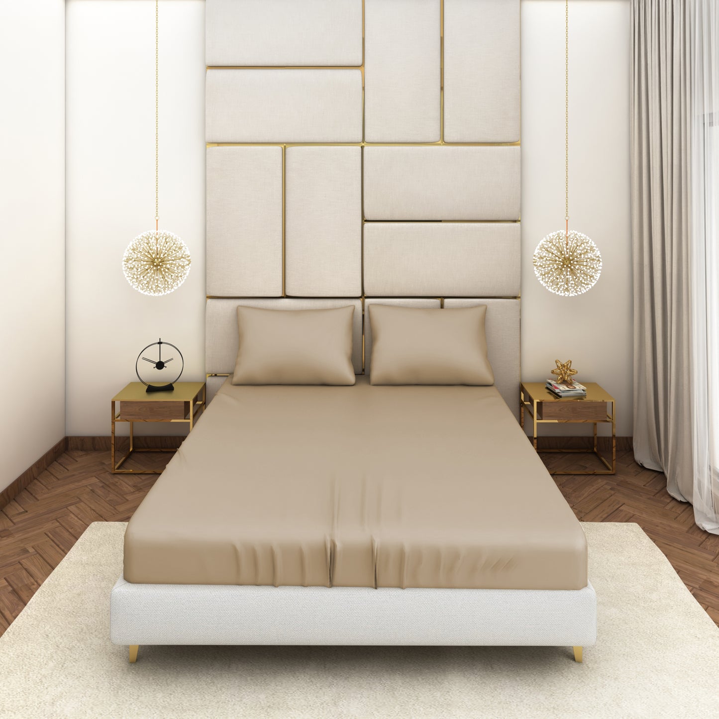 Beige Satin Bedsheet Set