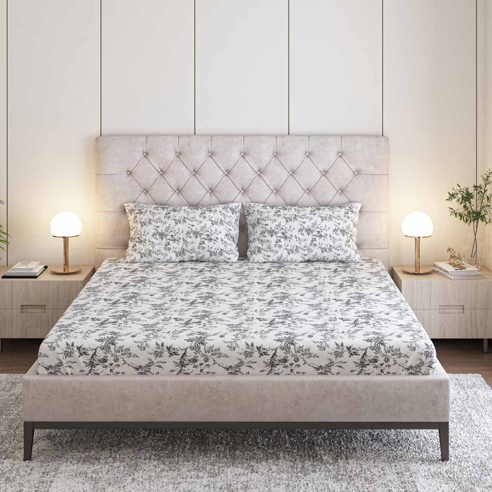 550 TC Cotton Printed Bed Sheet Set (Charcol)