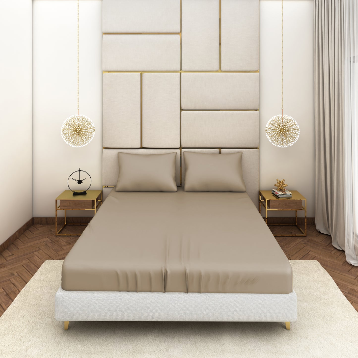 Beige Satin Bedsheet Set