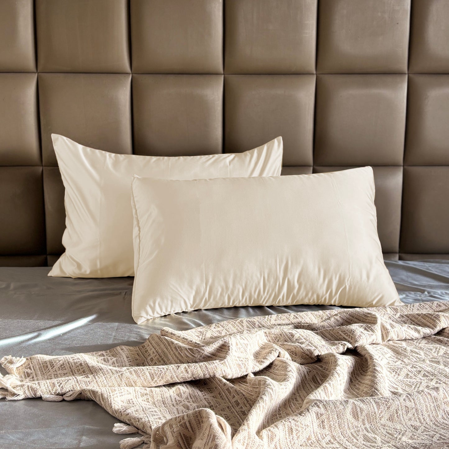 Cream Satin Pillow Covers - Set of 2