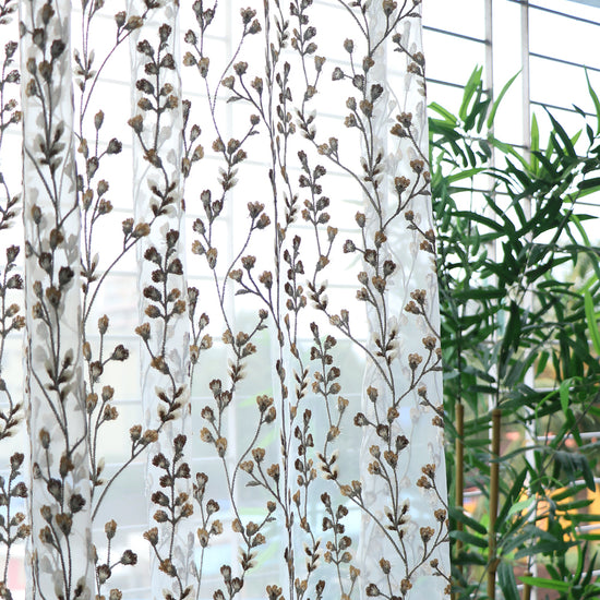 Sheer Curtains Green Embroidered - Set of 2