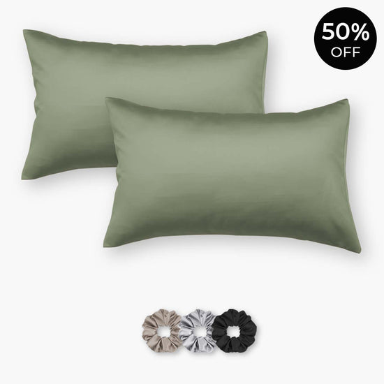 Jungle Green Satin Pillowcases - Set of 2 (With 3 Free Scrunchies)