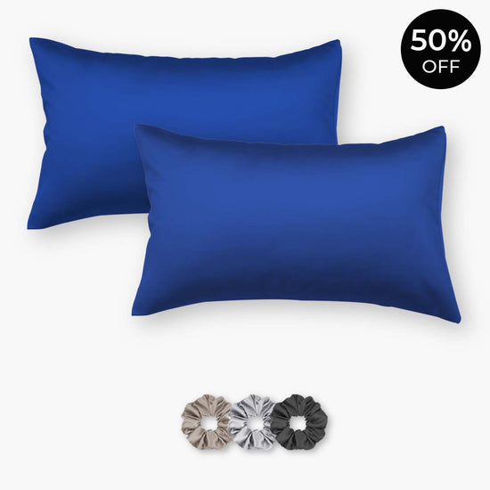 Royal Blue Satin Pillowcases - Set of 2 (With 3 Free Scrunchies)
