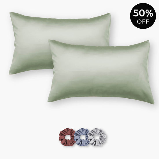 Mint Green Satin Pillowcases - Set of 2 (With 3 Free Scrunchies)