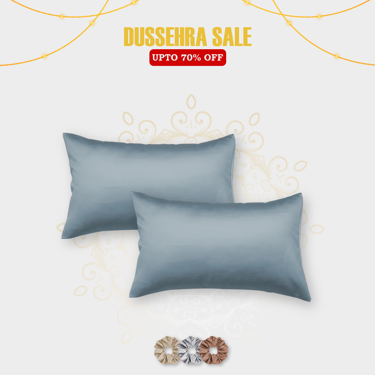 Sky Blue Satin Pillow Covers - Set of 2 (With 3 Free Scrunchies)