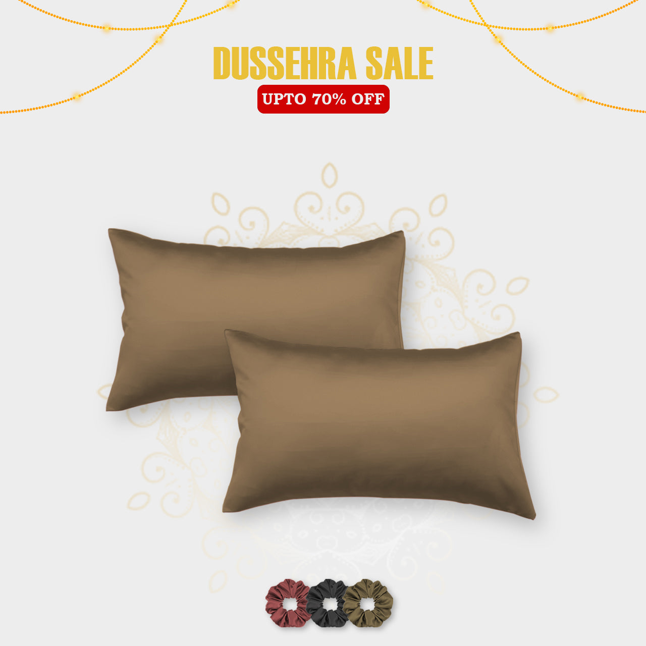 Brown Mocha Satin Pillow Covers - Set of 2 (With 3 Free Scrunchies)