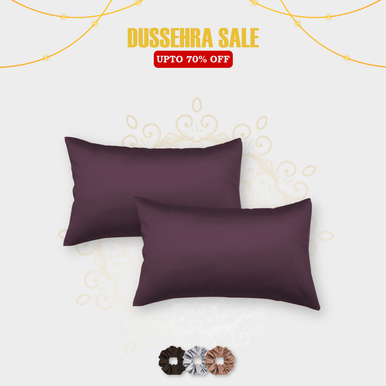 Satin Pillow Covers - Set of 2 (With 3 Free Scrunchies)