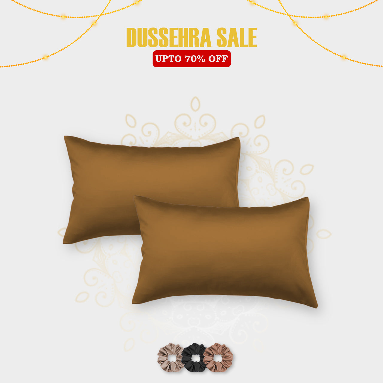 Satin Pillow Covers - Set of 2 (With 3 Free Scrunchies)