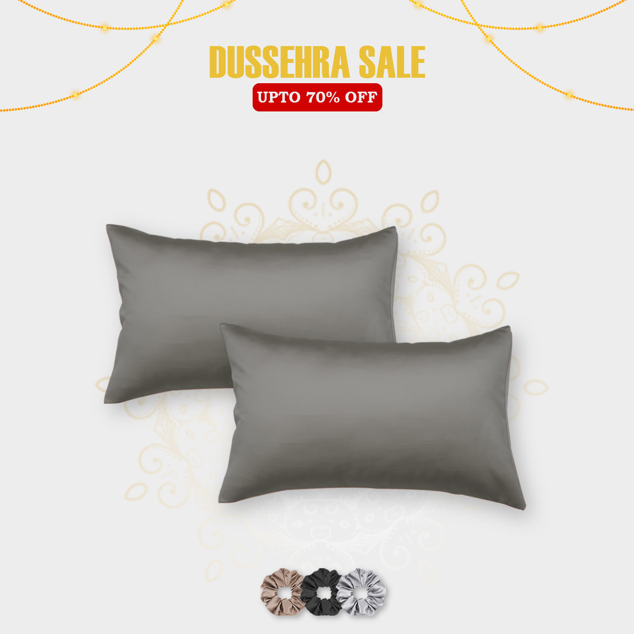 Satin Pillow Covers - Set of 2 (With 3 Free Scrunchies)