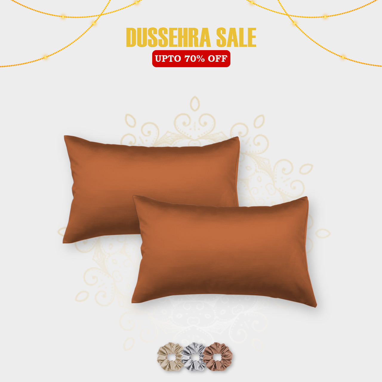 Satin Pillow Covers - Set of 2 (With 3 Free Scrunchies)
