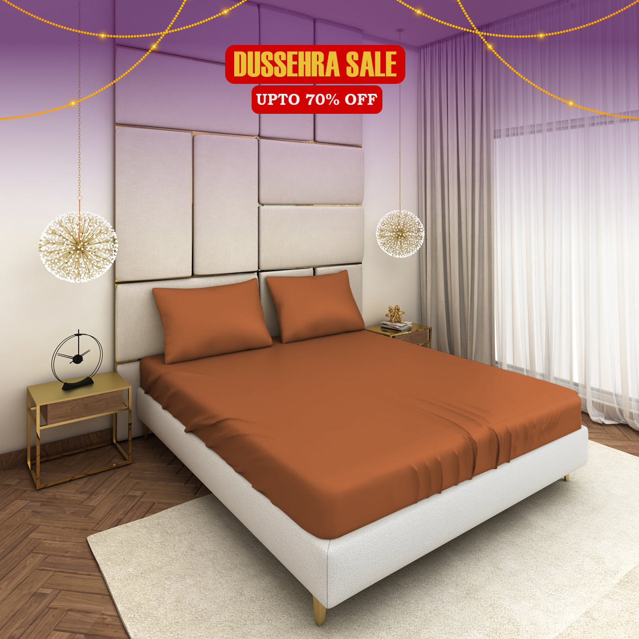 Rust Satin Bedsheet Set by Seevo, photo 1