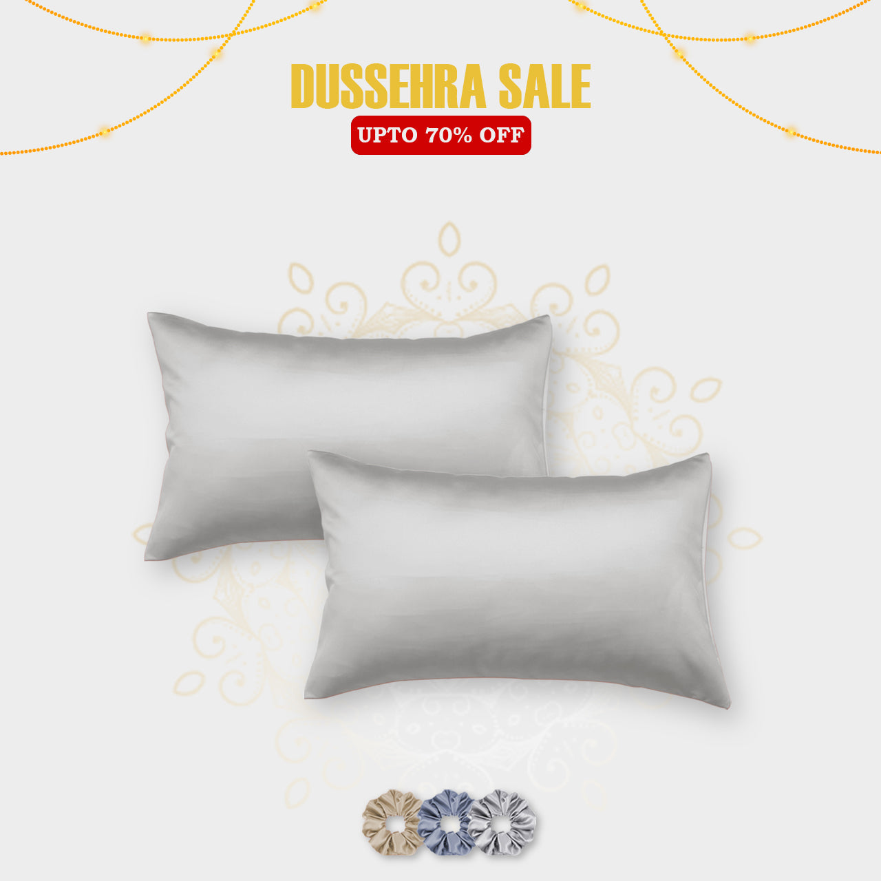 Satin Pillow Covers - Set of 2 (With 3 Free Scrunchies)