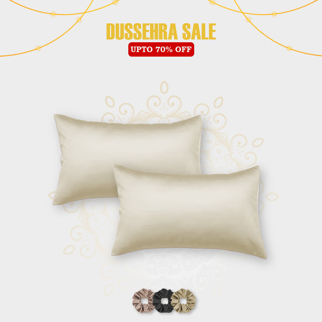 Satin Pillow Covers - Set of 2 (With 3 Free Scrunchies)