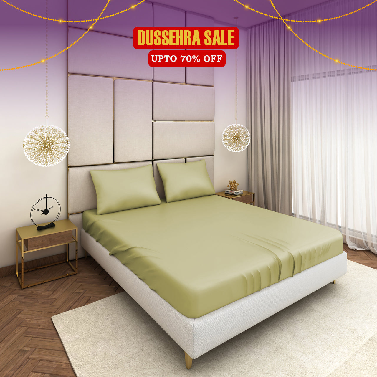Pista Green Satin Bedsheet Set