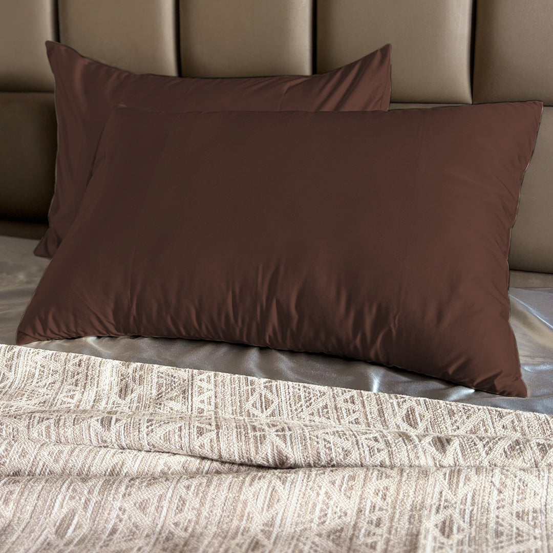 Dark Brown Satin Pillow Covers - Set of 2