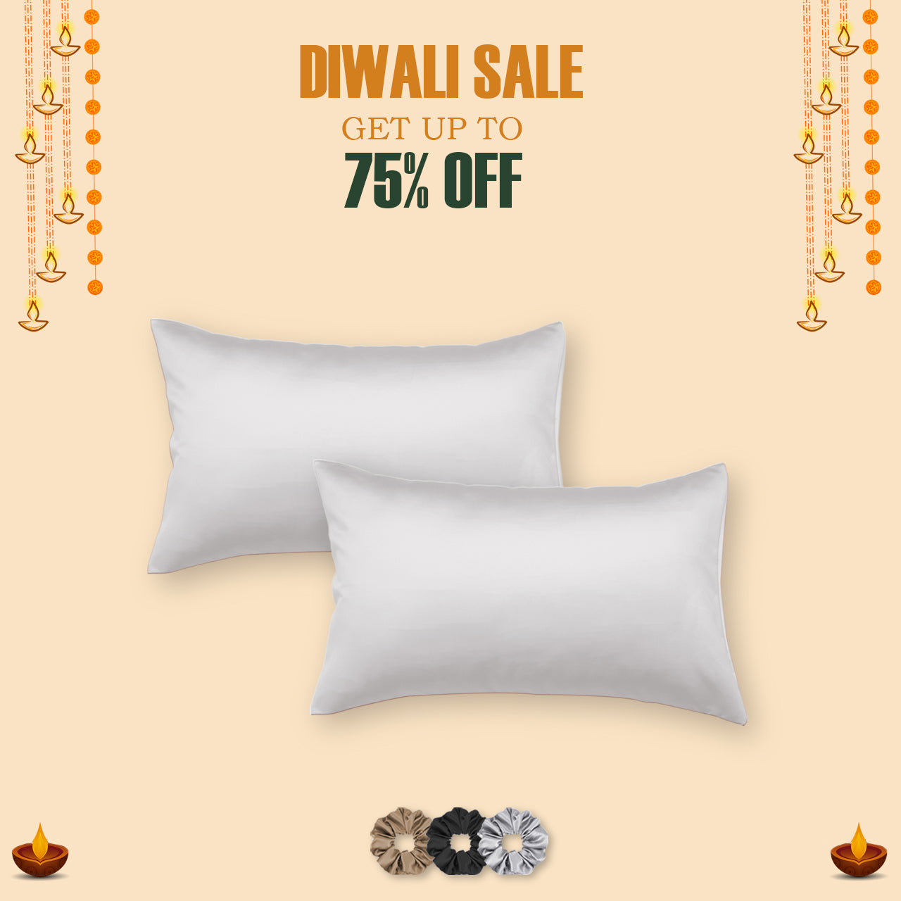 White Satin Pillow Covers, Set of 2 With 3 Free Scrunchies by Seevo, photo 16