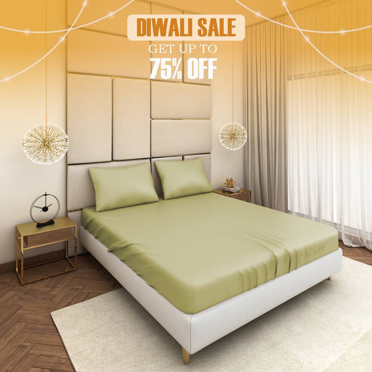 Pista Green Satin Bedsheet Set by Seevo, photo 1